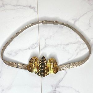 Vintage ALEXIS KIRK Egyptian Revival Gold Pharaoh Pyramid Belt Buckle Python OS